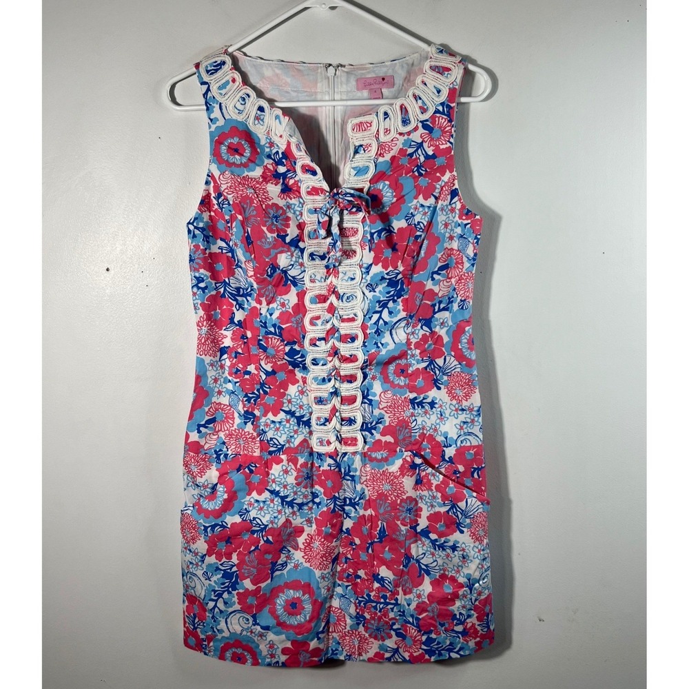 Womens Lilly Pulitzer "Shell Yeah" Florida Shift Dress Floral Print Cotton 4‎